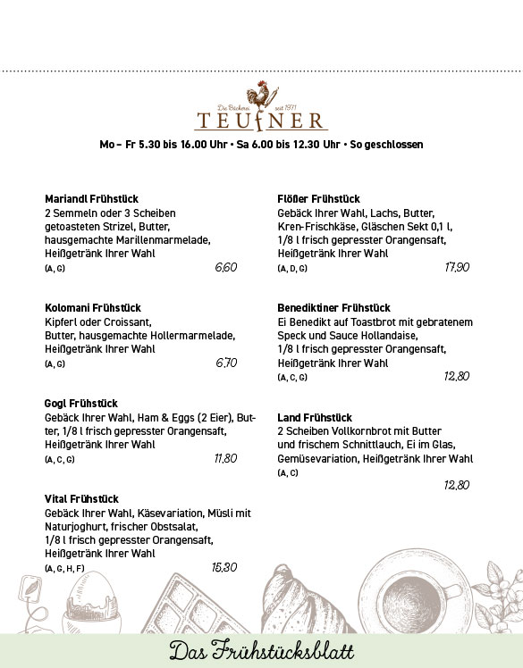 Teufner - Die Bäckerei - Speisekarte Teufner - Die Bäckerei - Speisekarte